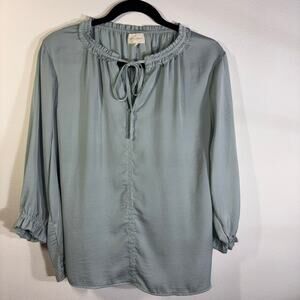 Melloday Light Blue Blouse Tie Neck 3/4 Sleeve Flowy Top Size L